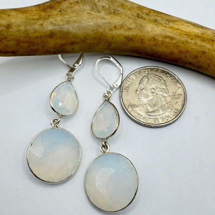 Vintage White Opal Glass Dangle Earrings Sterling Silver Design Statement Leverbacks