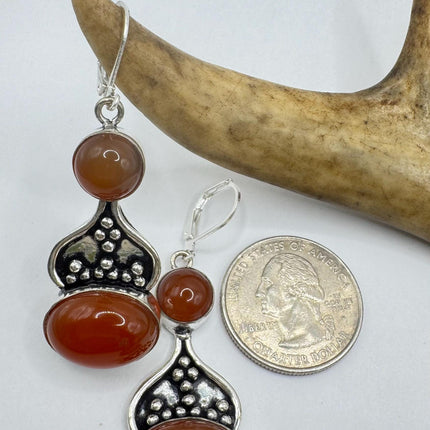 Vintage Red Carnelian Silver Earrings | 925 sterling Silver Lever Backs