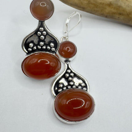 Vintage Red Carnelian Silver Earrings | 925 sterling Silver Lever Backs