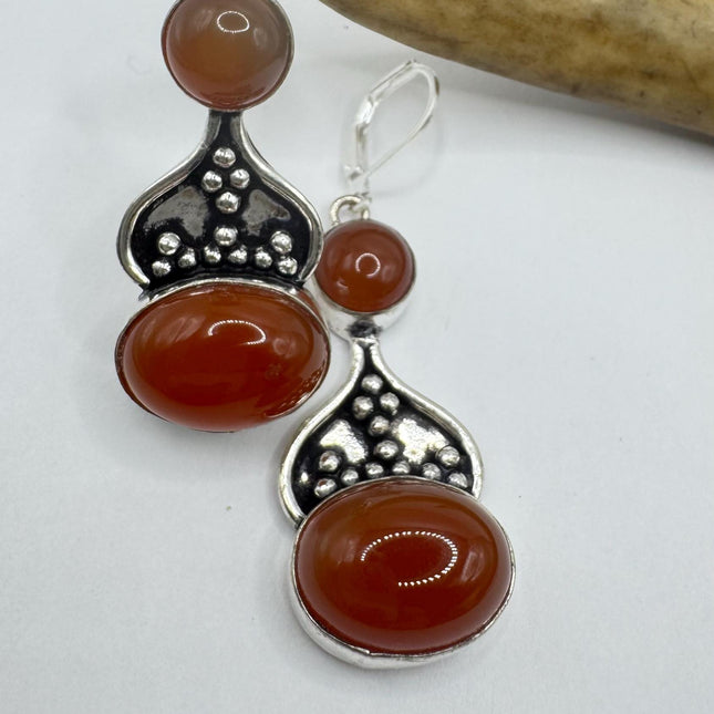 Vintage Red Carnelian Silver Earrings | 925 sterling Silver Lever Backs