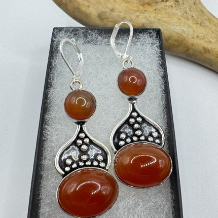 Vintage Red Carnelian Silver Earrings | 925 sterling Silver Lever Backs