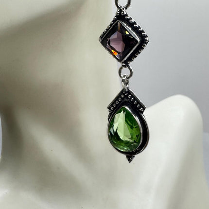 Vintage Green Peridot Glass Silver Earrings | 925 sterling Silver Lever Backs
