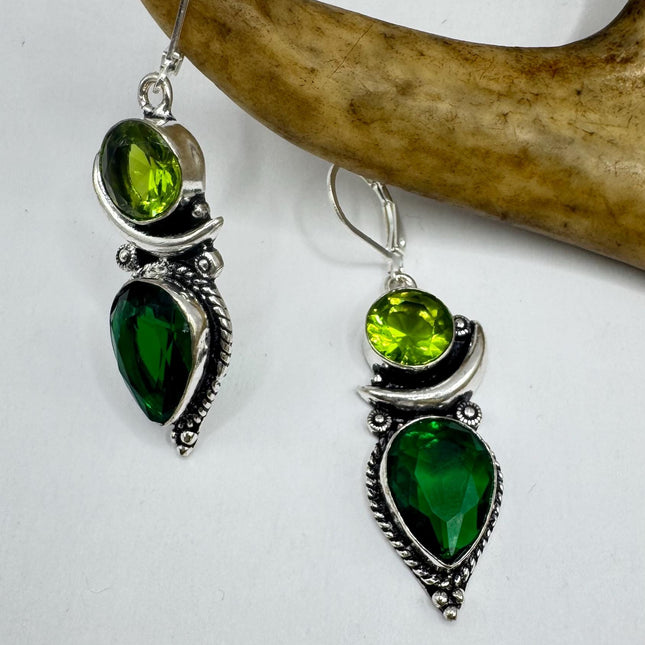 Vintage Green Peridot Glass Silver Earrings | 925 sterling Silver Lever Backs