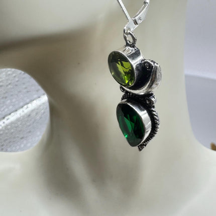 Vintage Green Peridot Glass Silver Earrings | 925 sterling Silver Lever Backs