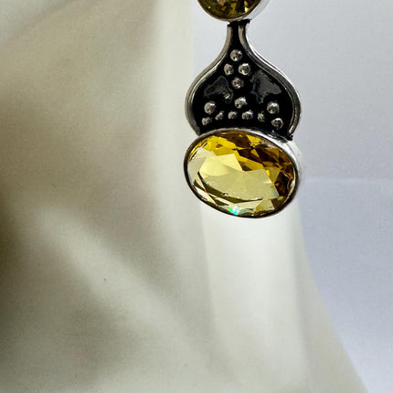Vintage Yellow Citrine Glass Silver Earrings | 925 sterling Silver Lever Backs