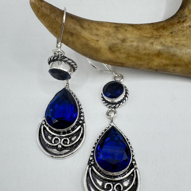 Vintage Cobalt Blue Glass Silver Earrings | 925 sterling Silver Lever Backs