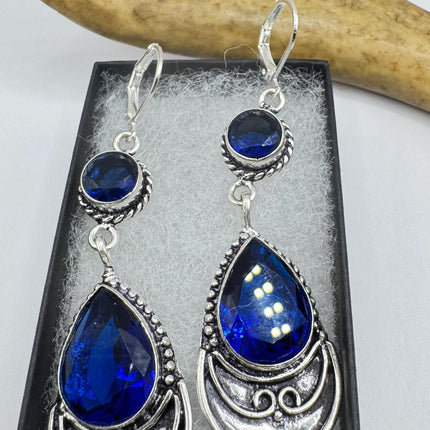 Vintage Cobalt Blue Glass Silver Earrings | 925 sterling Silver Lever Backs