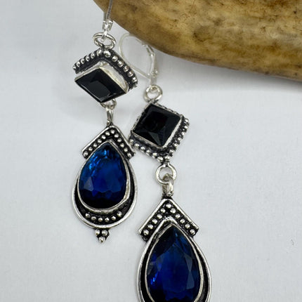 Vintage Cobalt Blue Glass Silver Earrings | 925 sterling Silver Lever Backs