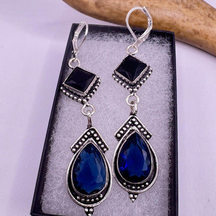 Vintage Cobalt Blue Glass Silver Earrings | 925 sterling Silver Lever Backs