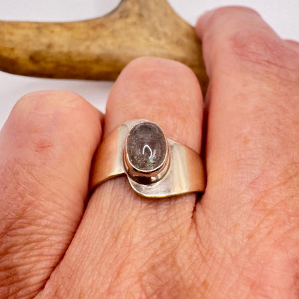 Vintage Grey Labradorite 925 Sterling Silver Boho Ring | Unique Gift Statement Ring Elijah Collection