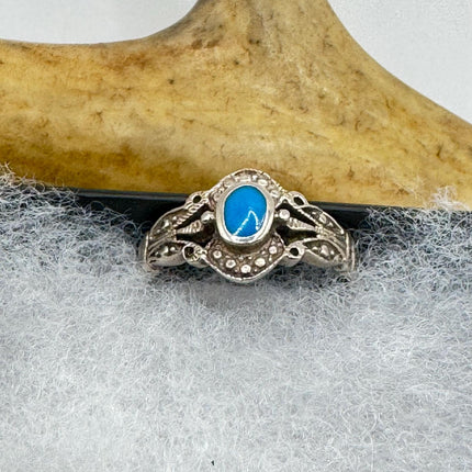 Vintage Turquoise Silver Boho Cocktail Ring 925 Sterling Antique Wedding Engagement Band | Elijah collection
