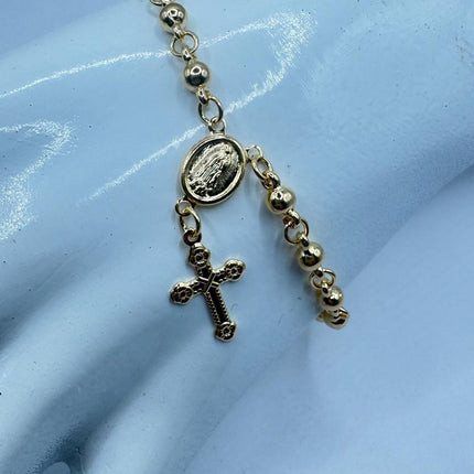 Vintage Rosary Bracelet | Beaded with 9k Gold Filled Cross Pendant Charm Rosary Beads Prayer Bracelet
