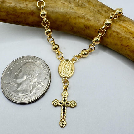 Vintage Rosary Bracelet | Beaded with 9k Gold Filled Cross Pendant Charm Rosary Beads Prayer Bracelet