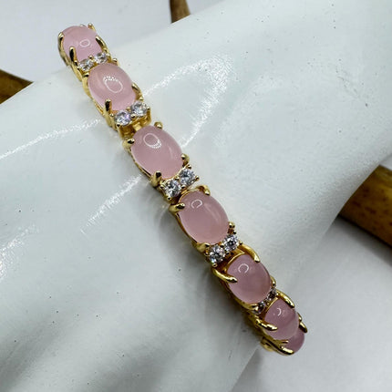 Vintage Pink Rose Quartz Lucky Bracelet in Golden Bronze - Prosperity, Love and good health
