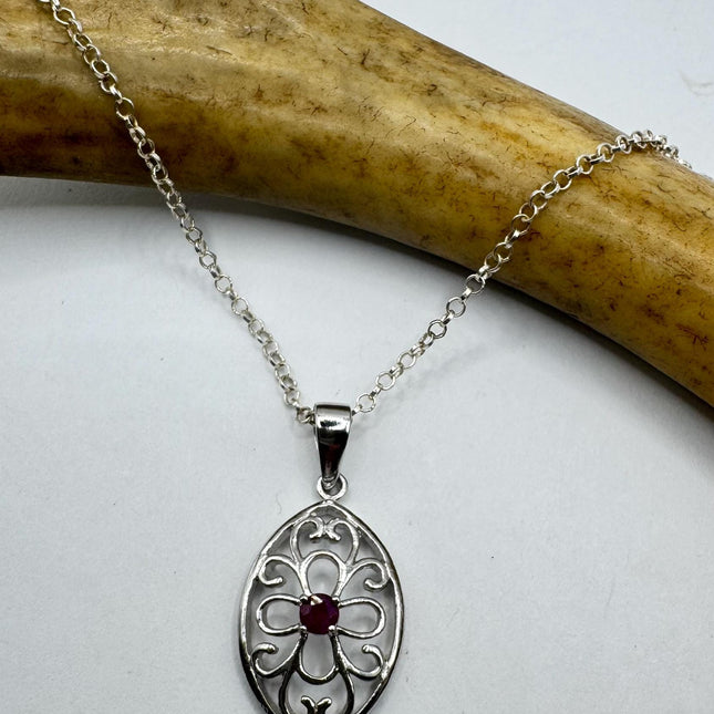 Vintage Tiny Ruby Necklace | Pink Ruby Gemstone Dainty 925 Sterling Silver Chain Necklace | Minimalist Style Crystal
