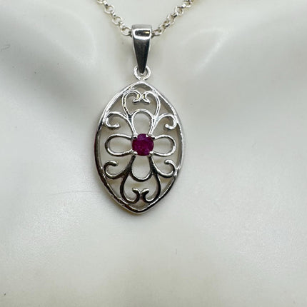 Vintage Tiny Ruby Necklace | Pink Ruby Gemstone Dainty 925 Sterling Silver Chain Necklace | Minimalist Style Crystal