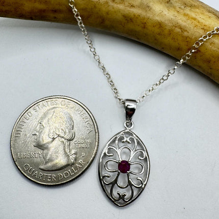 Vintage Tiny Ruby Necklace | Pink Ruby Gemstone Dainty 925 Sterling Silver Chain Necklace | Minimalist Style Crystal