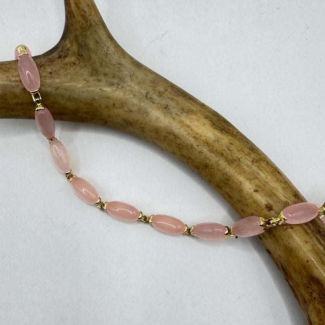 Vintage Pink Rose Quartz Lucky Bracelet in Golden Bronze