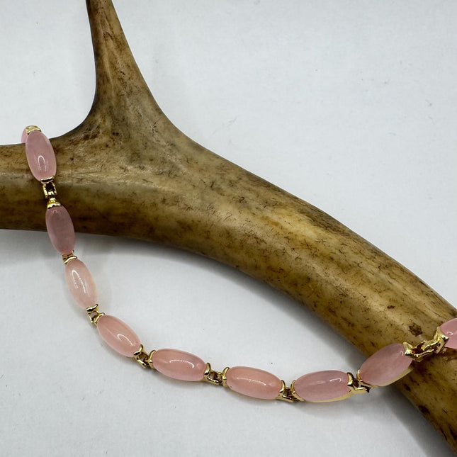 Rose Quartz Bracelet - Vintage Pink Gemstone Lucky Charm in Bronze Chain-Bracelets-TomWayne Jewelers