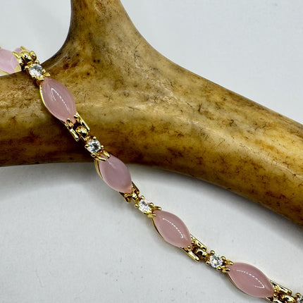 Vintage Pink Rose Quartz Lucky Bracelet in Golden Bronze