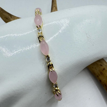 Vintage Pink Rose Quartz Lucky Bracelet in Golden Bronze