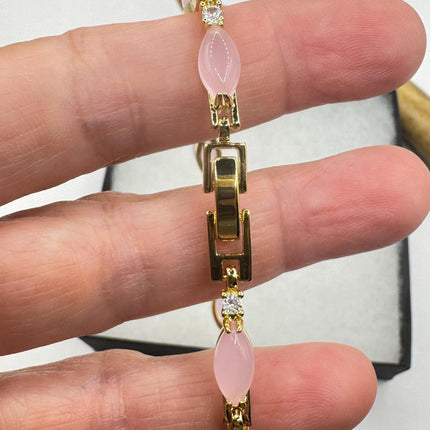 Vintage Pink Rose Quartz Lucky Bracelet in Golden Bronze
