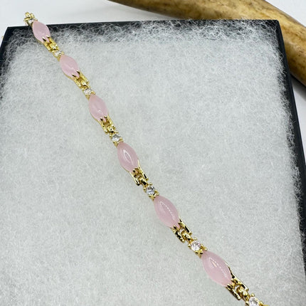 Vintage Pink Rose Quartz Lucky Bracelet in Golden Bronze