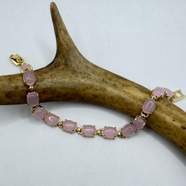 Vintage Pink Rose Quartz Lucky Bracelet in Golden Bronze