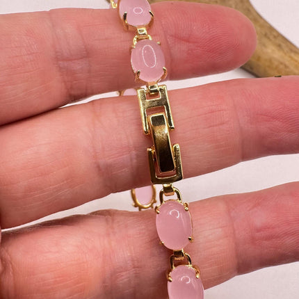 Vintage Pink Rose Quartz Lucky Bracelet in Golden Bronze