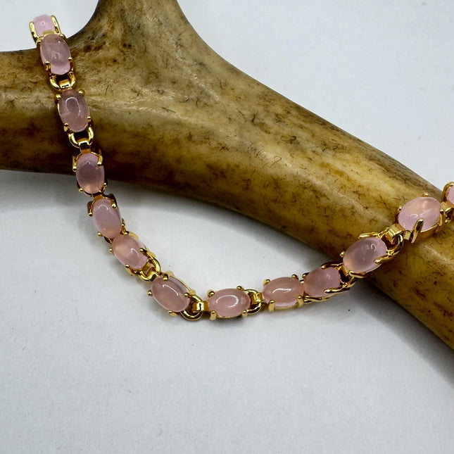 Vintage Pink Rose Quartz Lucky Bracelet in Golden Bronze