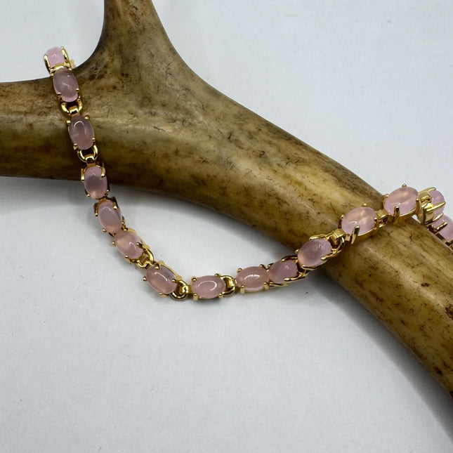 Rose Quartz Bracelet - Vintage Pink Gemstone Lucky Charm in Bronze Finish-Bracelets-TomWayne Jewelers