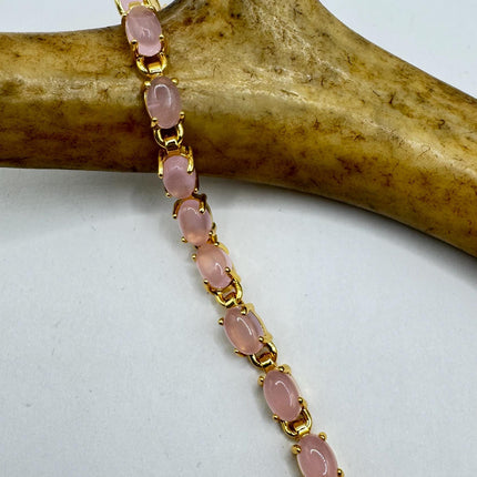 Vintage Pink Rose Quartz Lucky Bracelet in Golden Bronze