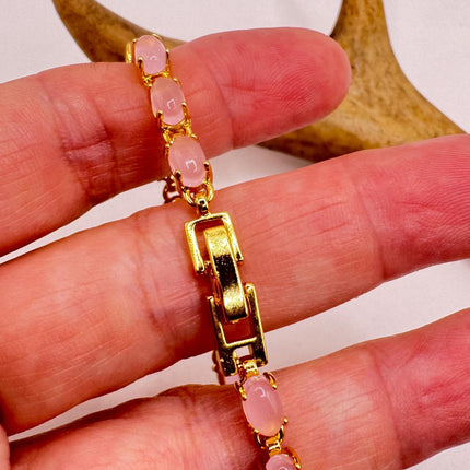 Vintage Pink Rose Quartz Lucky Bracelet in Golden Bronze