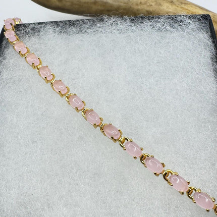 Vintage Pink Rose Quartz Lucky Bracelet in Golden Bronze
