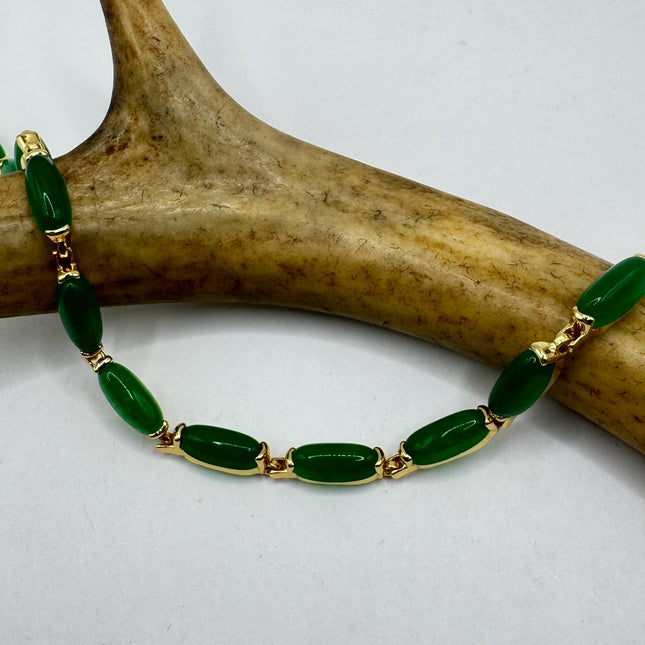 Vintage Gold Bracelet | Green Lucky Jade Bracelet