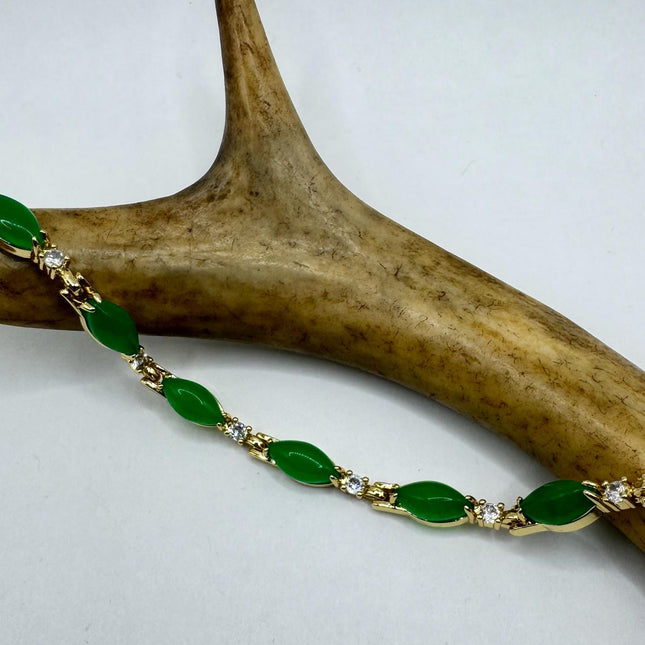Vintage Gold Bracelet | Green Lucky Jade Bracelet 7 inch