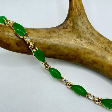 Vintage Gold Bracelet | Green Lucky Jade Bracelet 7 inch