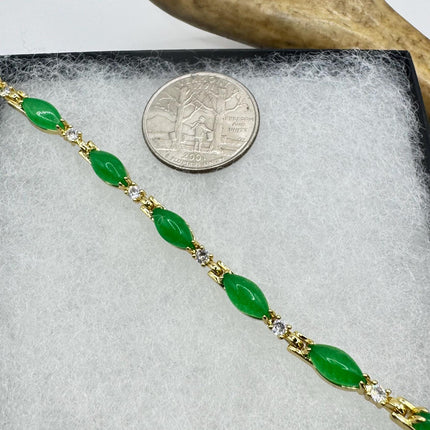 Vintage Gold Bracelet | Green Lucky Jade Bracelet 7 inch