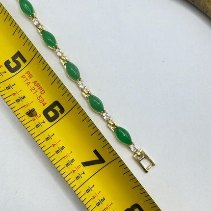 Vintage Gold Bracelet | Green Lucky Jade Bracelet 7 inch