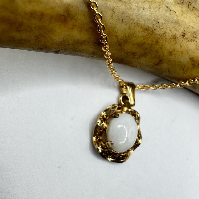Vintage Tiny White Fire Opal Necklace Gold Filled-Necklaces-TomWayne Jewelers