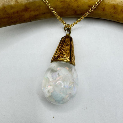 Vintage White Fire Floating Opal Necklace Gold Filled