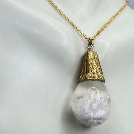 Vintage White Fire Floating Opal Necklace Gold Filled
