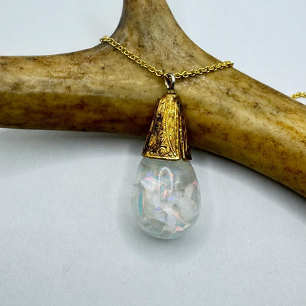 Vintage White Fire Floating Opal Necklace Gold Filled