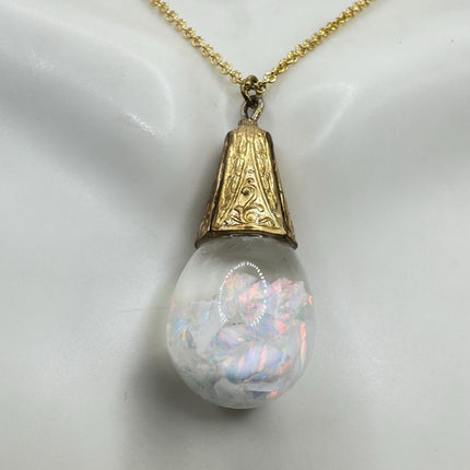 Vintage White Fire Floating Opal Necklace Gold Filled