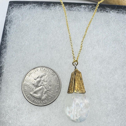 Vintage White Fire Floating Opal Necklace Gold Filled