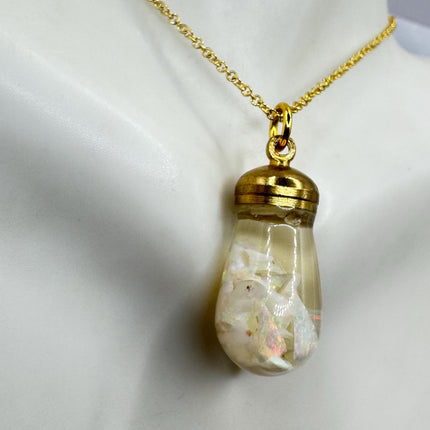 Vintage White Fire Floating Opal Necklace Gold Filled