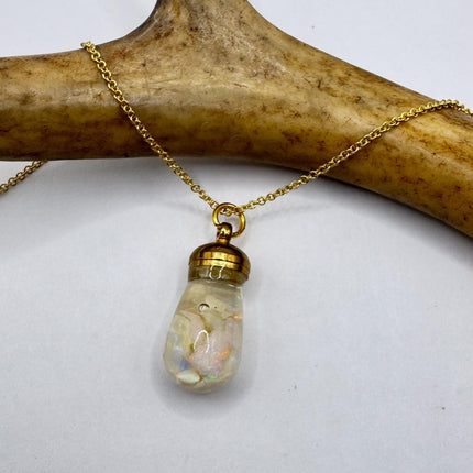 Vintage White Fire Floating Opal Necklace Gold Filled