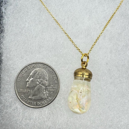 Vintage White Fire Floating Opal Necklace Gold Filled