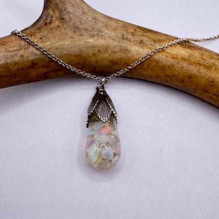 Vintage White Fire Floating Opal Necklace Sterling Silver
