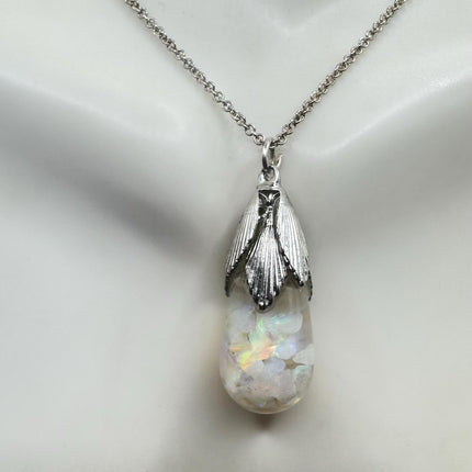 Vintage White Fire Floating Opal Necklace Sterling Silver
